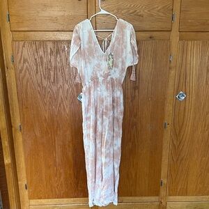 Boho Tie-Dye Maxi jumpsuit in Blush Pink